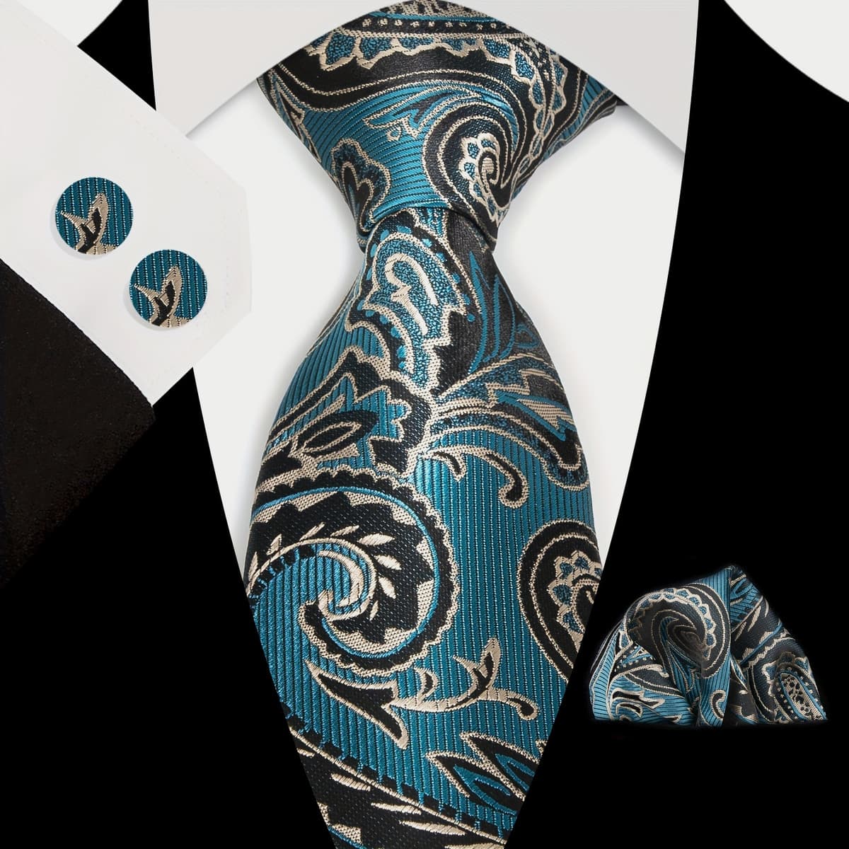 Мужской галстук карман Квадратные запонки костюм Деловое платье Винтаж 8,5 см жаккардовый галстук Пейсли набор из 3 предметов