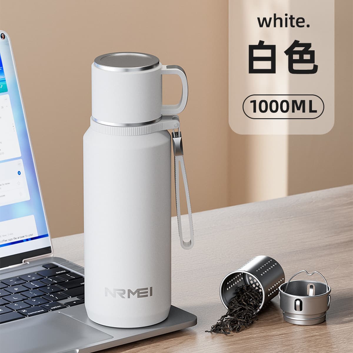 Термокружка Enmei из нержавеющей стали 316, большой объем 1000 мл, чайная кружка с разделением для воды, подарок, оптовая...