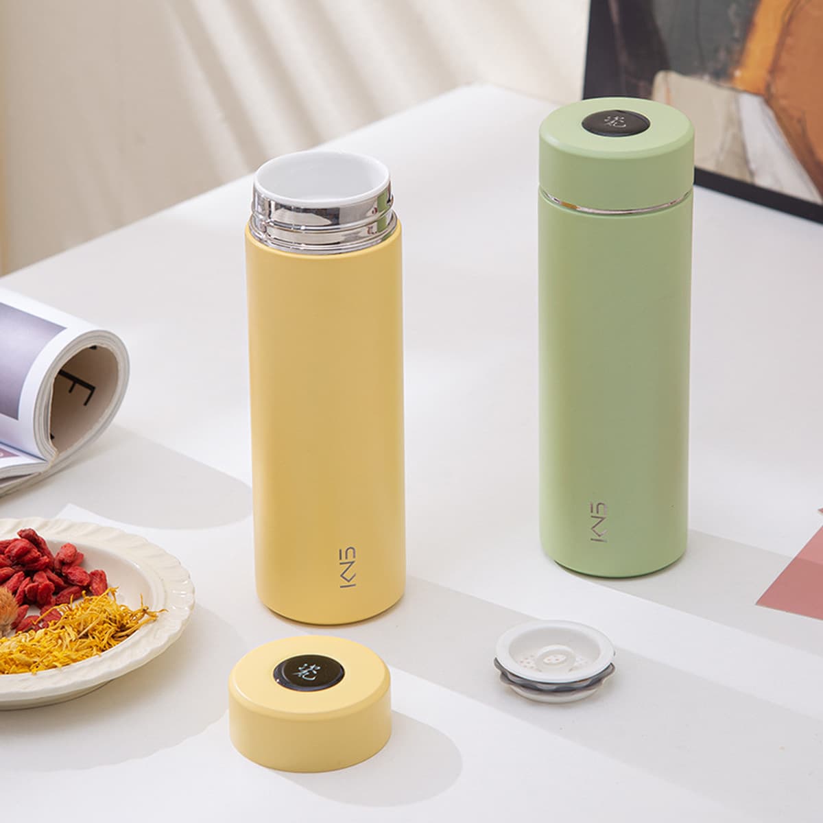 Чайная кружка из костяного фарфора с термоизоляцией для мужчин и женщин, с отдельными отделениями для чая и воды, подарок с...