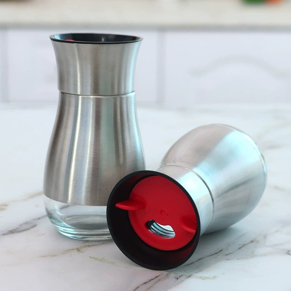 Кухонная вращающаяся банка для специй, бытовая настольная столешница, стильная солонка из нержавеющей стали, комбинированная...