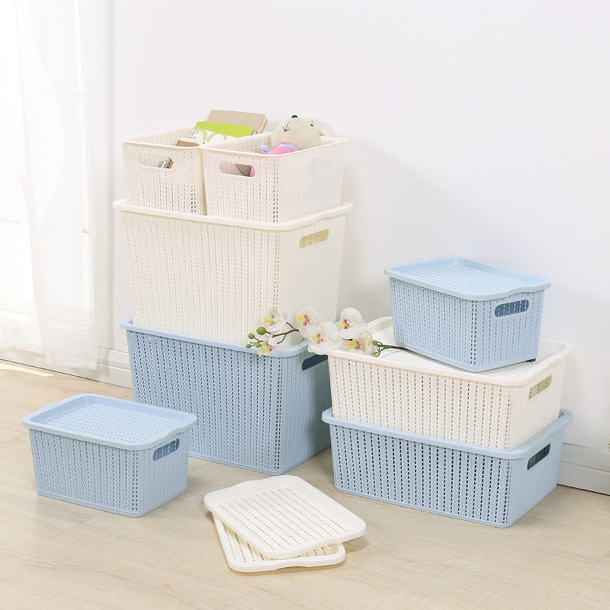 Детский ящик для хранения в японском стиле пластиковый закрытый ящик для хранения предметов домашнего хранения большой...