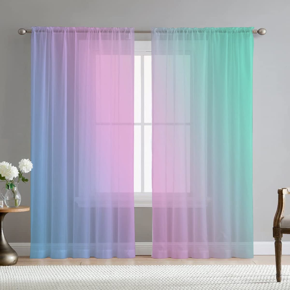 Современная простая марлевая занавеска градиентный цвет оконный экран трансграничная электронная коммерция украшение дома...