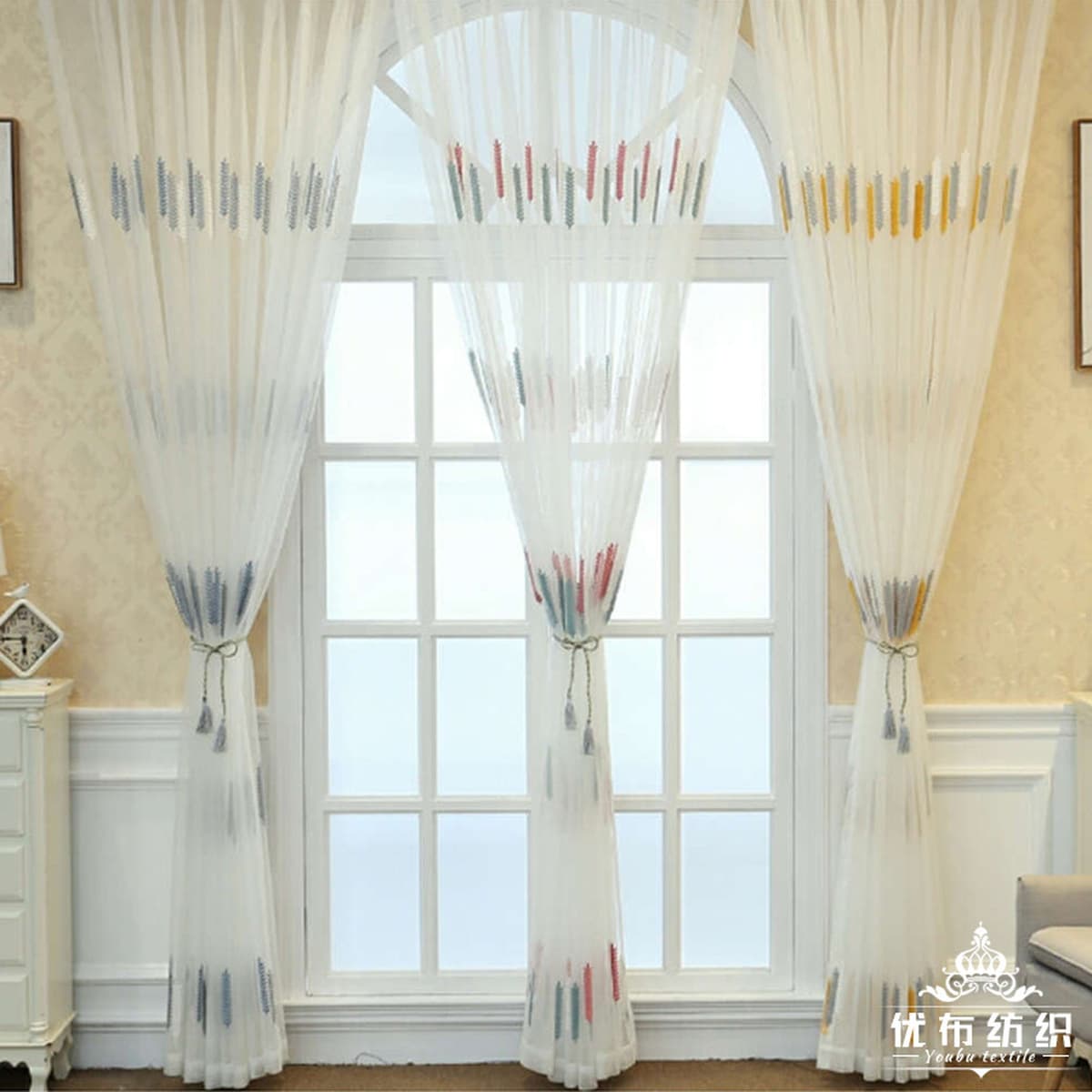 Спотовые экраны, вышитые колосьями пшеницы, балконные шторы, перегородки, полузатененные оконные экраны в гостиной