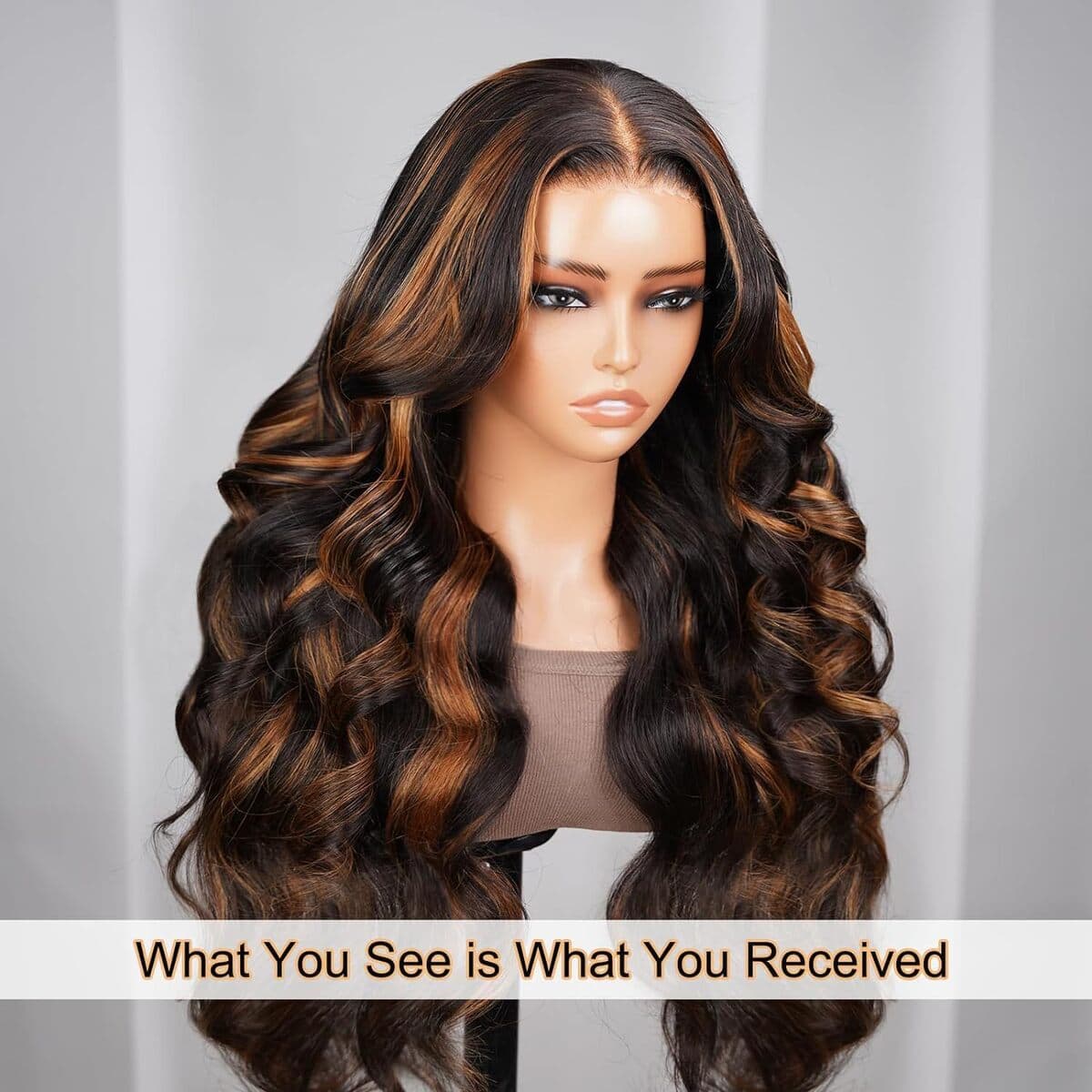 Трансграничный парик Европейский и американский женский передний парик на шнурке Коричневый смешанный цвет средней длины...