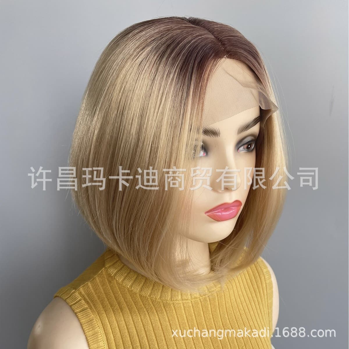 Европейский и американский стиль, градиентный золотистый парик-боб с T-образной застежкой и кружевной передней частью,...