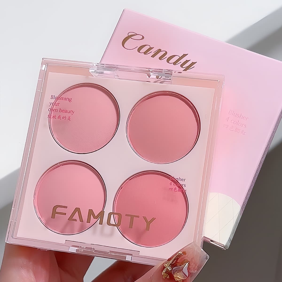 FAMOTY Четырехцветные Румяна для девочек градиент водостойкий краситель без головокружения простой в использовании белый...
