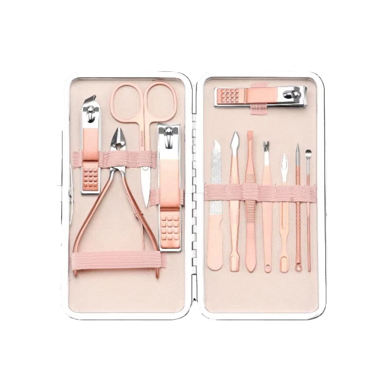 Набор для маникюра из розового золота: ножницы для ногтей из нержавеющей стали, 18 предметов, полный комплект для ухода за...