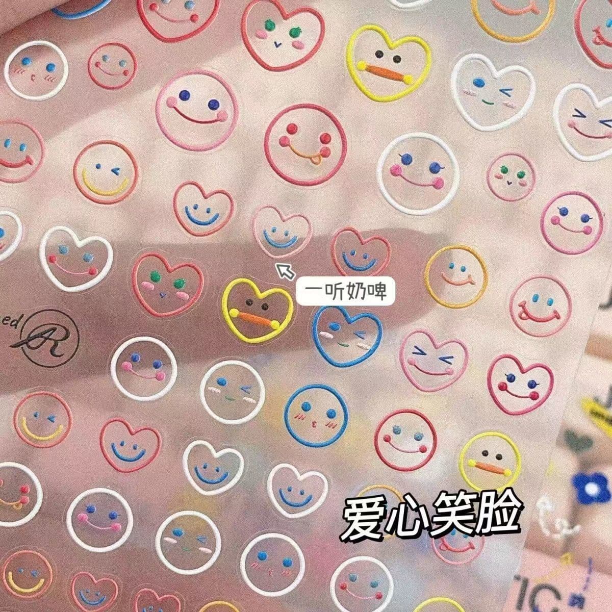 Наклейки для дизайна ногтей с милым сердечком, смайликом, мультяшными 3D-рельефными стерео наклейками, водостойкие,...