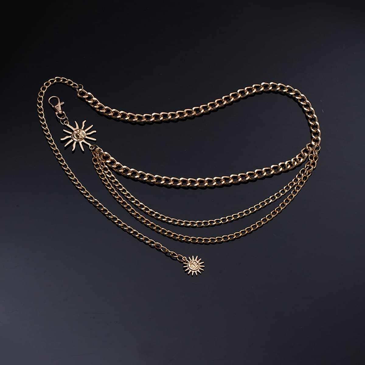 Элегантная металлическая поясная цепочка с подсолнухом для женщин, регулируемый аксессуар для талии платья, многослойный...