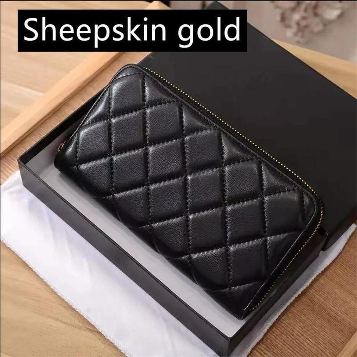 Кошелек Chanel женский стеганый, длинный, цвет «кавайар», на молнии, с отделениями для визиток и кредитных карт, из овчины с...