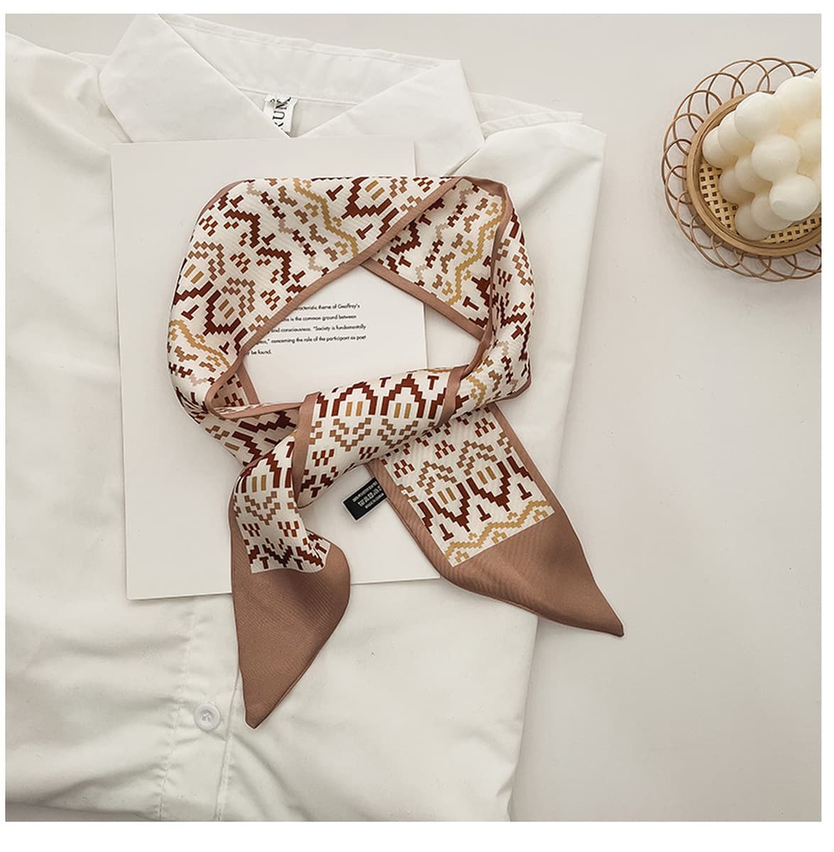 2024 новый шелковый шарф женщина элегантная корейская версия японского дикого принта декоративная лента для волос шарф с...