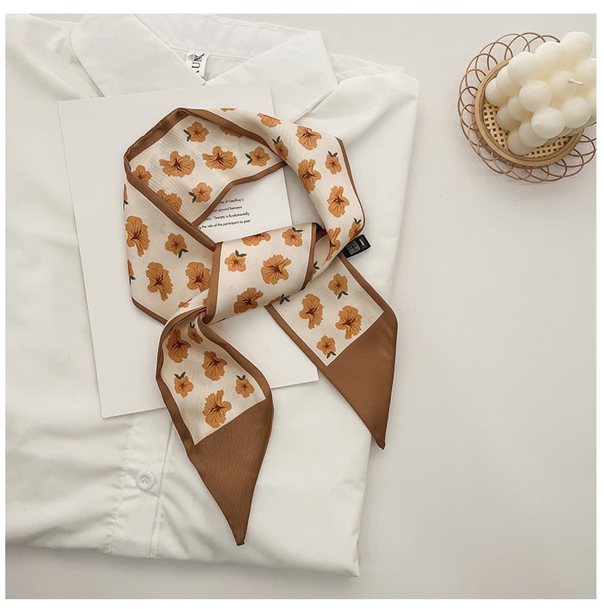 2024 новый шелковый шарф женщина элегантная корейская версия японского дикого принта декоративная лента для волос шарф с...