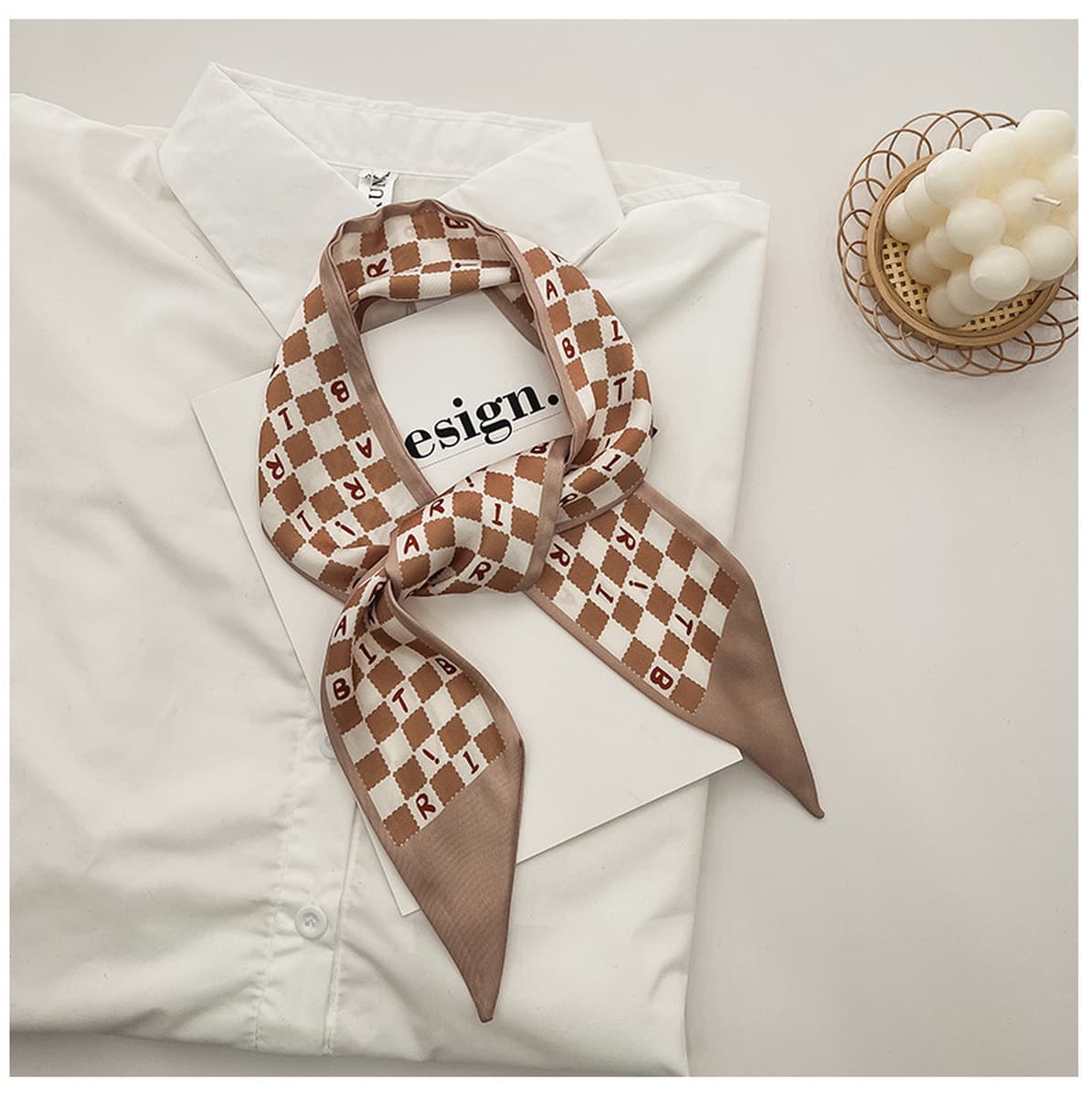 2024 новый шелковый шарф женщина элегантная корейская версия японского дикого принта декоративная лента для волос шарф с...