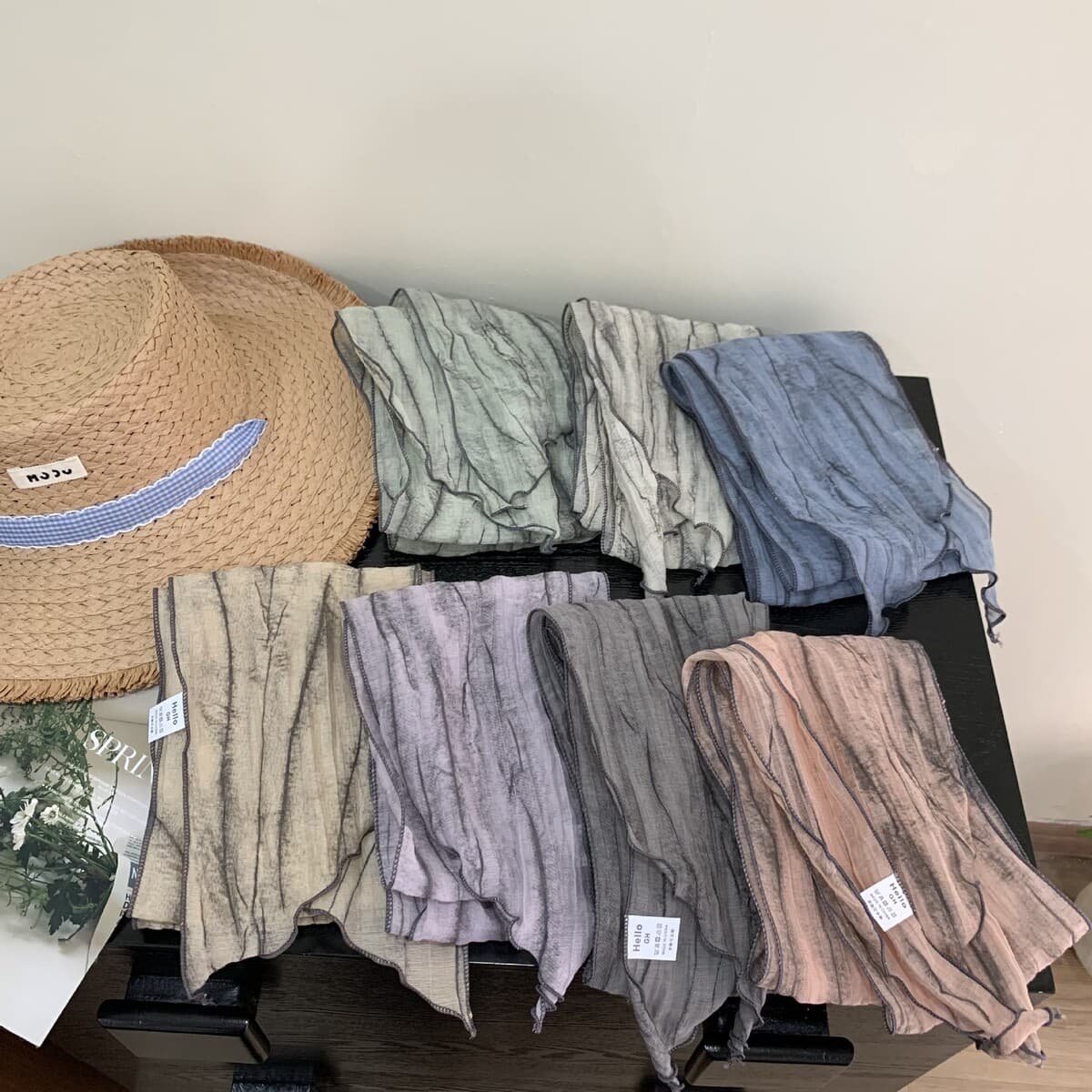 Длинный шелковый шарф с принтом тай-дай, летний новый стиль, тонкий маленький угловой шарф, одежда, соответствующая прямой...