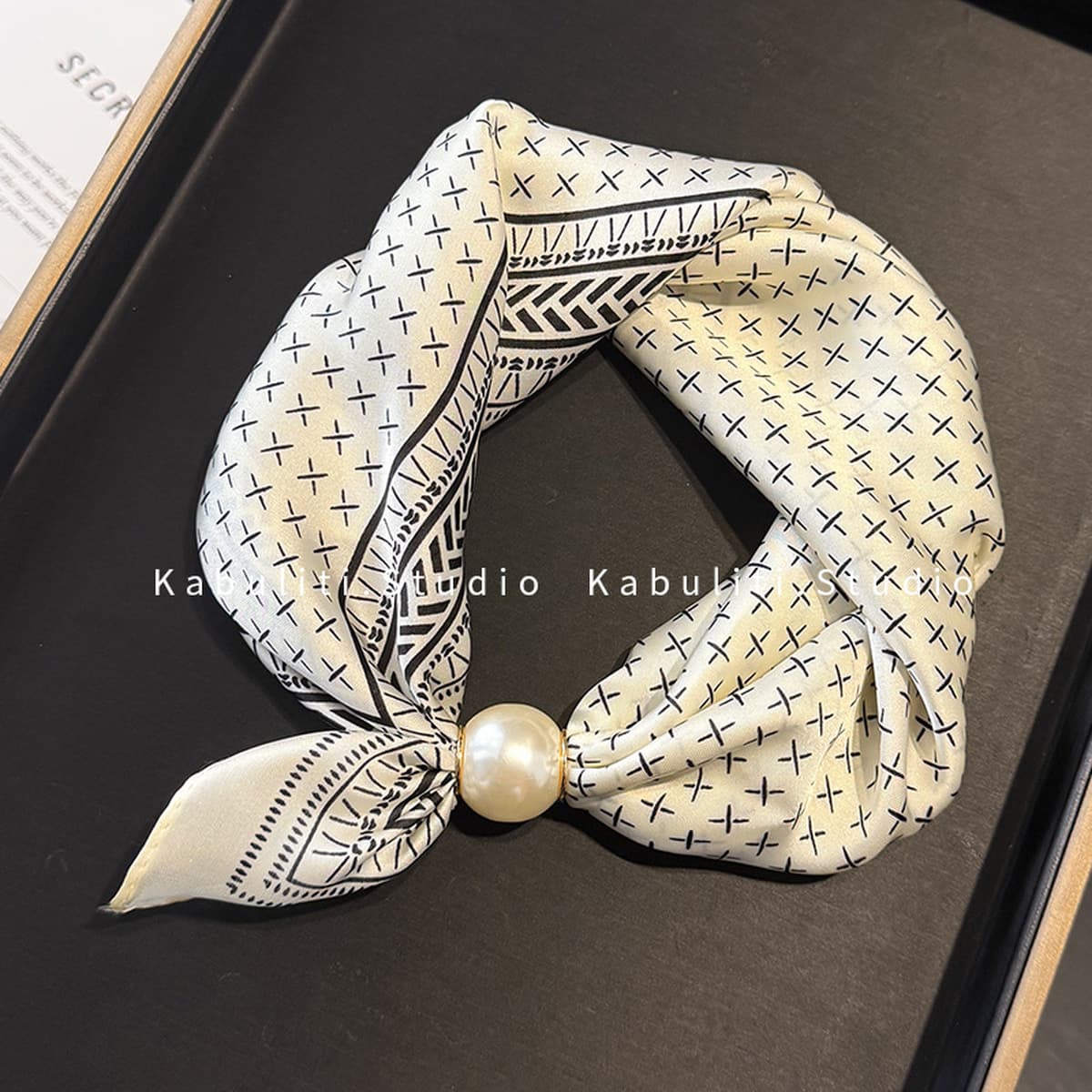 Белое жемчужное ожерелье с магнитной пряжкой, узкий длинный шелковый шарф для ушей, женский шарф на шею с рубашкой, тонкий...