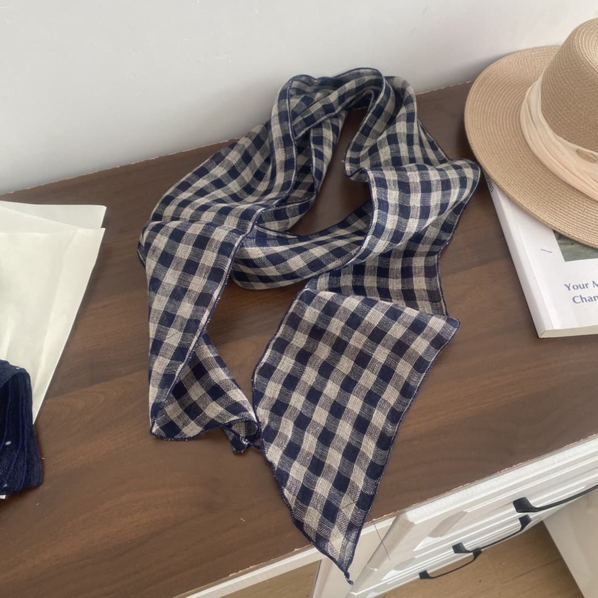 100% льняной шелковый шарф женский японский узкий вариант маленький длинный шарф дикий художественный ретро стримеры...