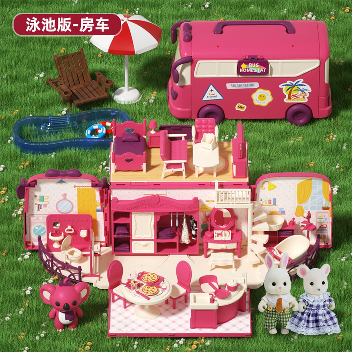 Детские игрушки: автобус для ролевых игр, чемодан-кемпер, кукольный домик для девочек 3-6 лет, портативный, с функцией...