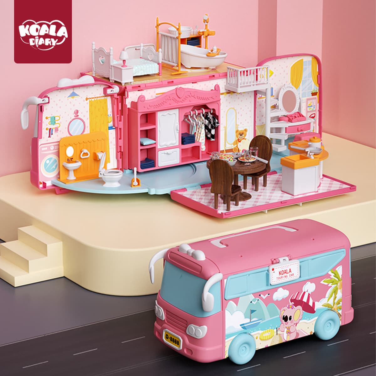 Дневник коалы для хранения деформированный RV автобус школьный автобус кукольный дом DIY детские игрушки для девочек через...