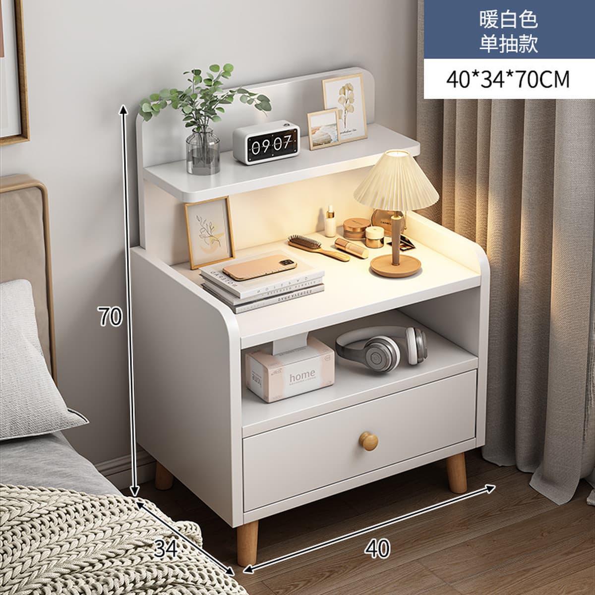 Прикроватная тумбочка, простой современный шкаф для хранения на ножках из цельного дерева, маленькая простая спальня,...