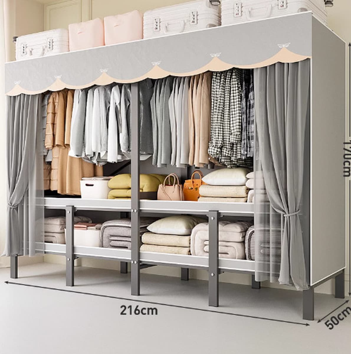 Шкаф Домашняя спальня без установки Простой складной стальной каркас для хранения шкаф прочный и прочный тканый шкаф для...