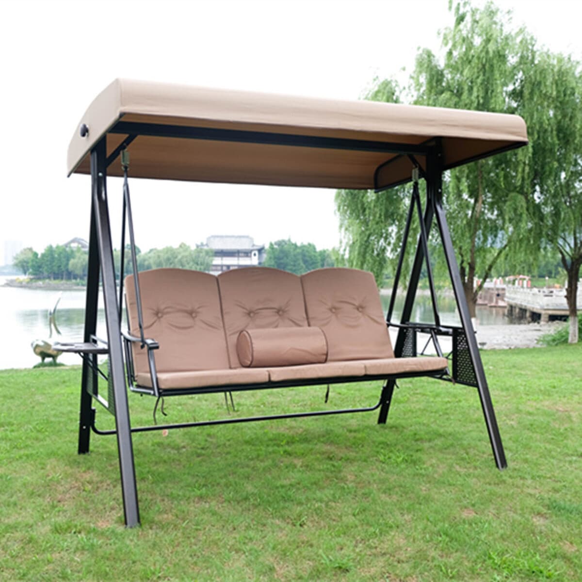 Открытый стул-качалка Садовый стул Железный подвесной синий Трехместный качели Подвесной стул Уличная мебель Двор...