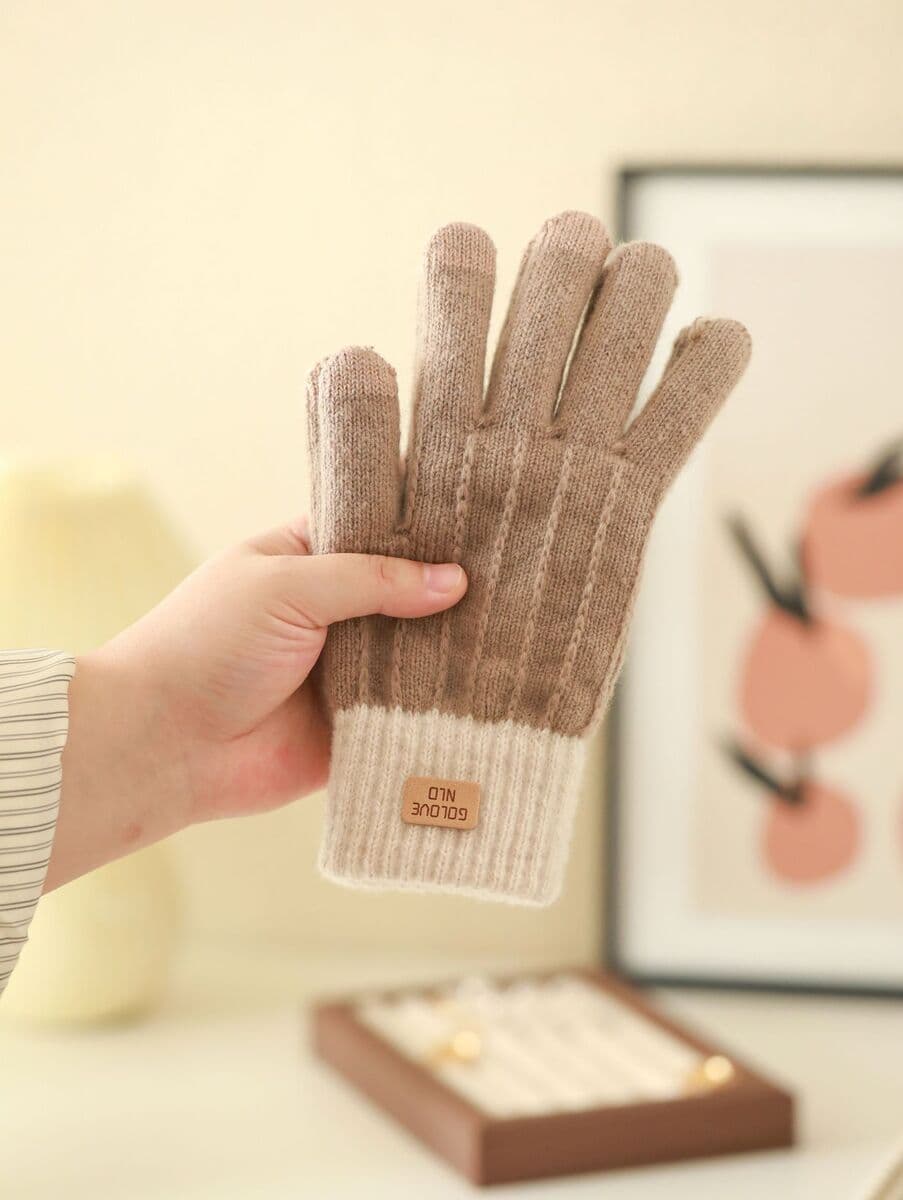 Вязаный сенсорный экран дамы осенью и зимой тепло нескользящие и бархатные толстые двухцветные жаккардовые перчатки