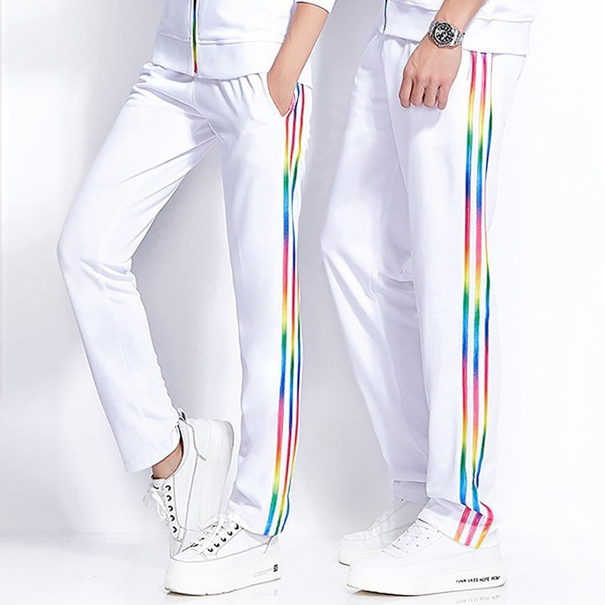 Быстросохнущие белые длинные брюки для фитнеса Jiamusi для мужчин и женщин, дышащие спортивные брюки для ходьбы, танцев,...