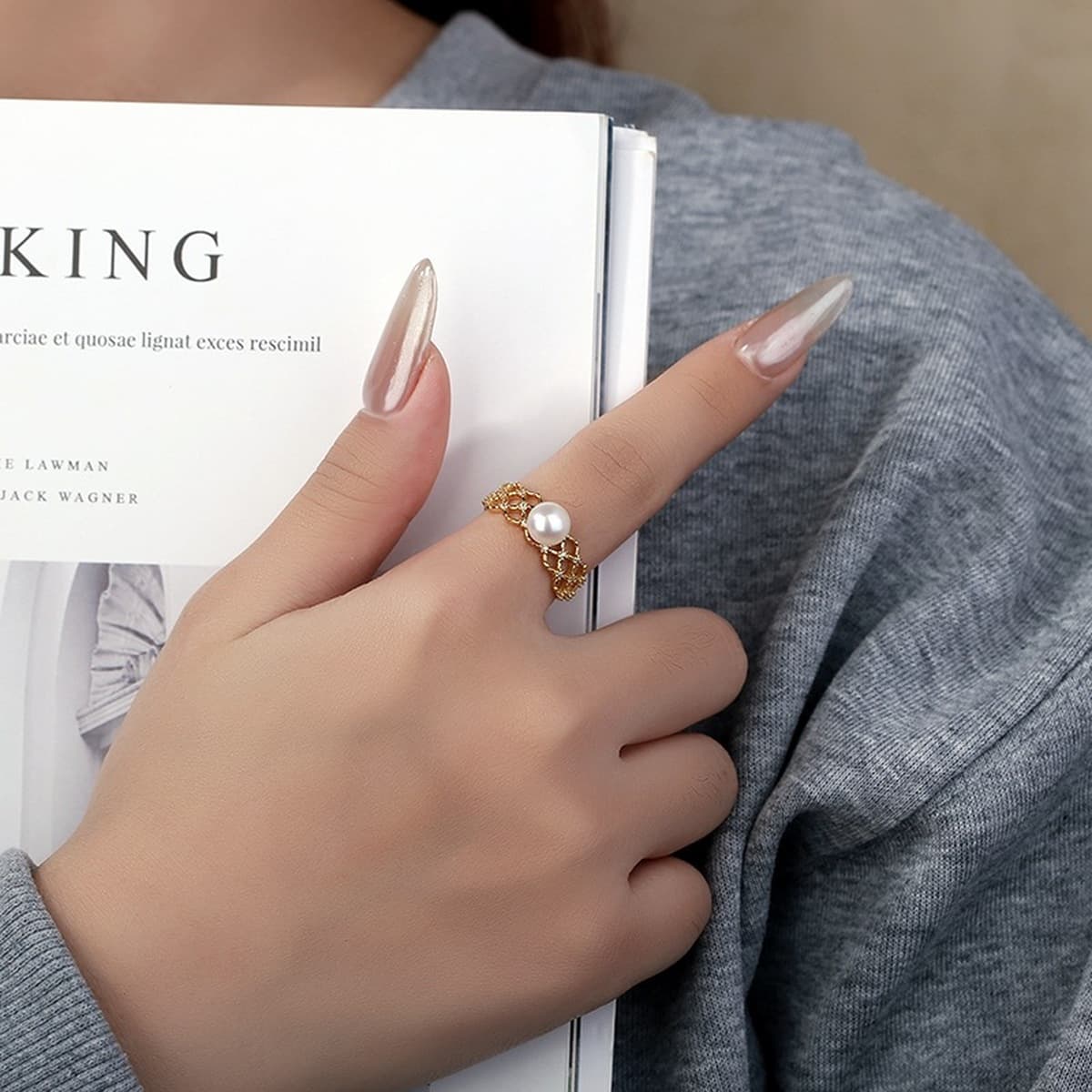 Кольцо из стерлингового серебра S925 с жемчужной оправой, высококачественное ажурное регулируемое кольцо, полуфабрикат для...