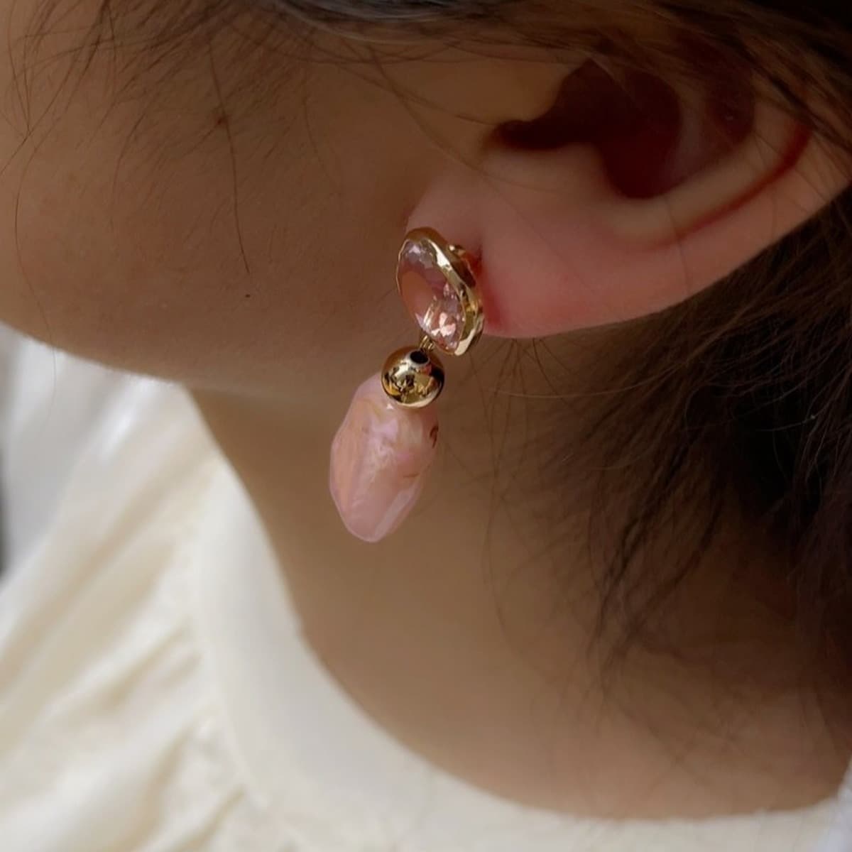 Новый 18-каратный металлический ветер порошок нефритовые серьги 925 серебряные иглы ретро сладкий минималистский мода летние...