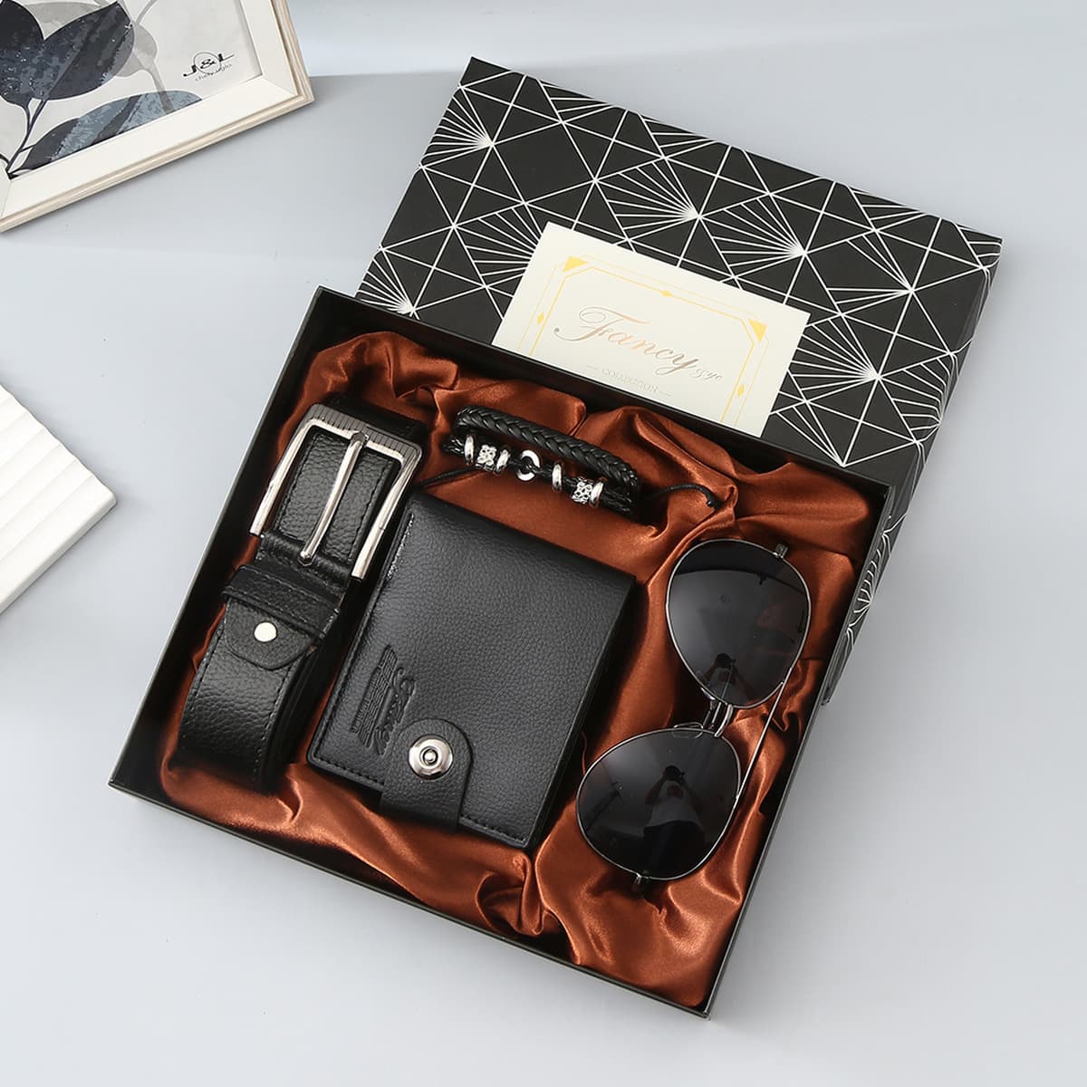 Подарочный набор для мужчин: кошелек, ремень, кварцевые часы, солнцезащитные очки, сувенир, подарок на День отца, День...