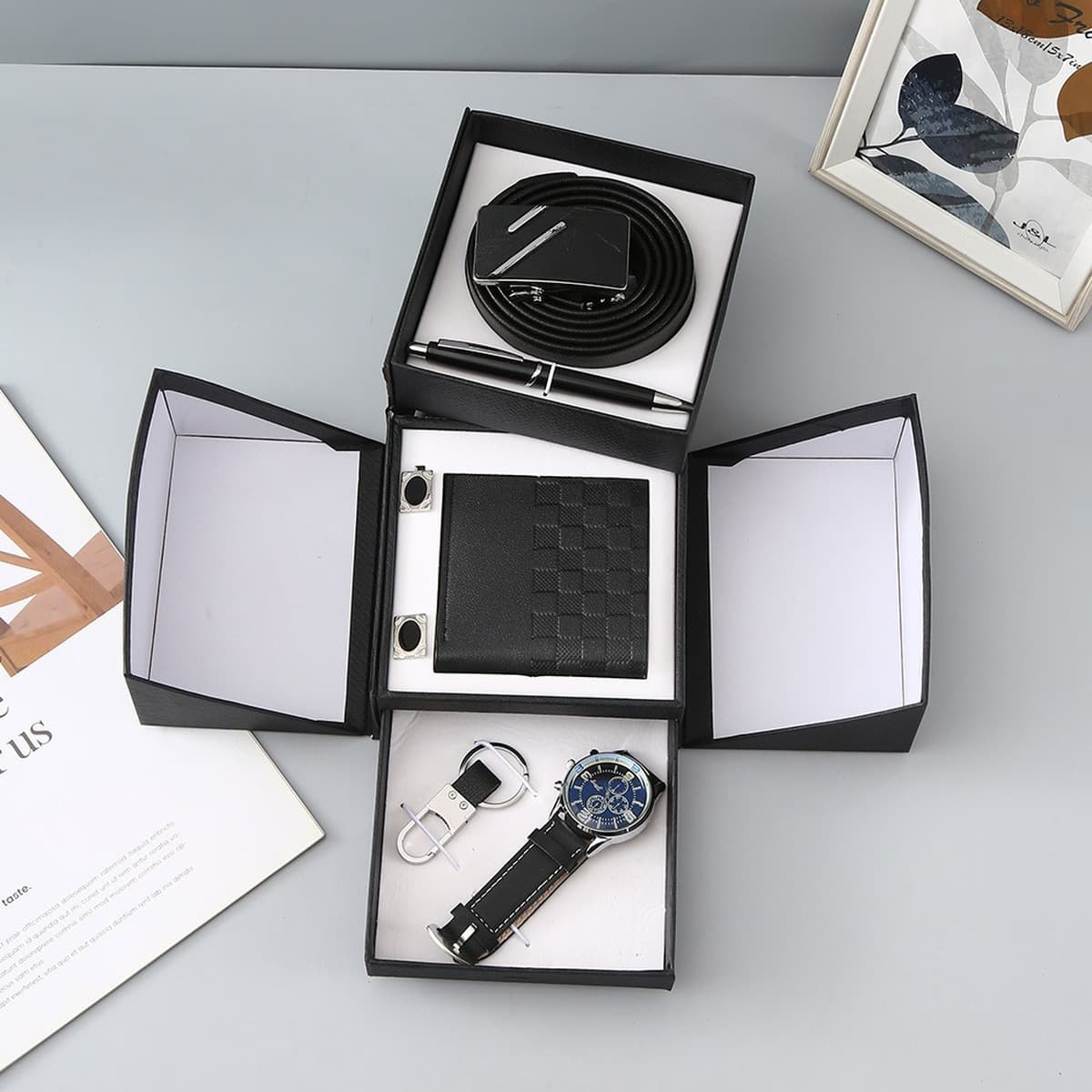 Подарочный набор для мужчин: кошелек, ремень, кварцевые часы, солнцезащитные очки, сувенир, подарок на День отца, День...