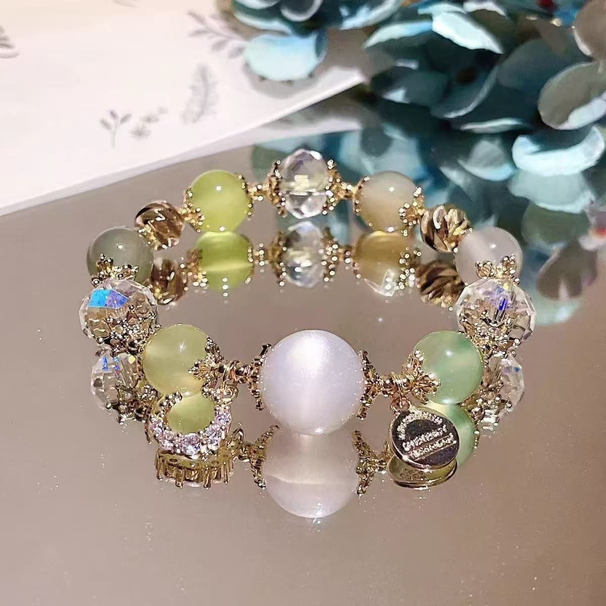 Кит падает со звездным небом голубой тигровый глаз синий кристалл обсидиан хрустальный браслет браслет сливочный конь...