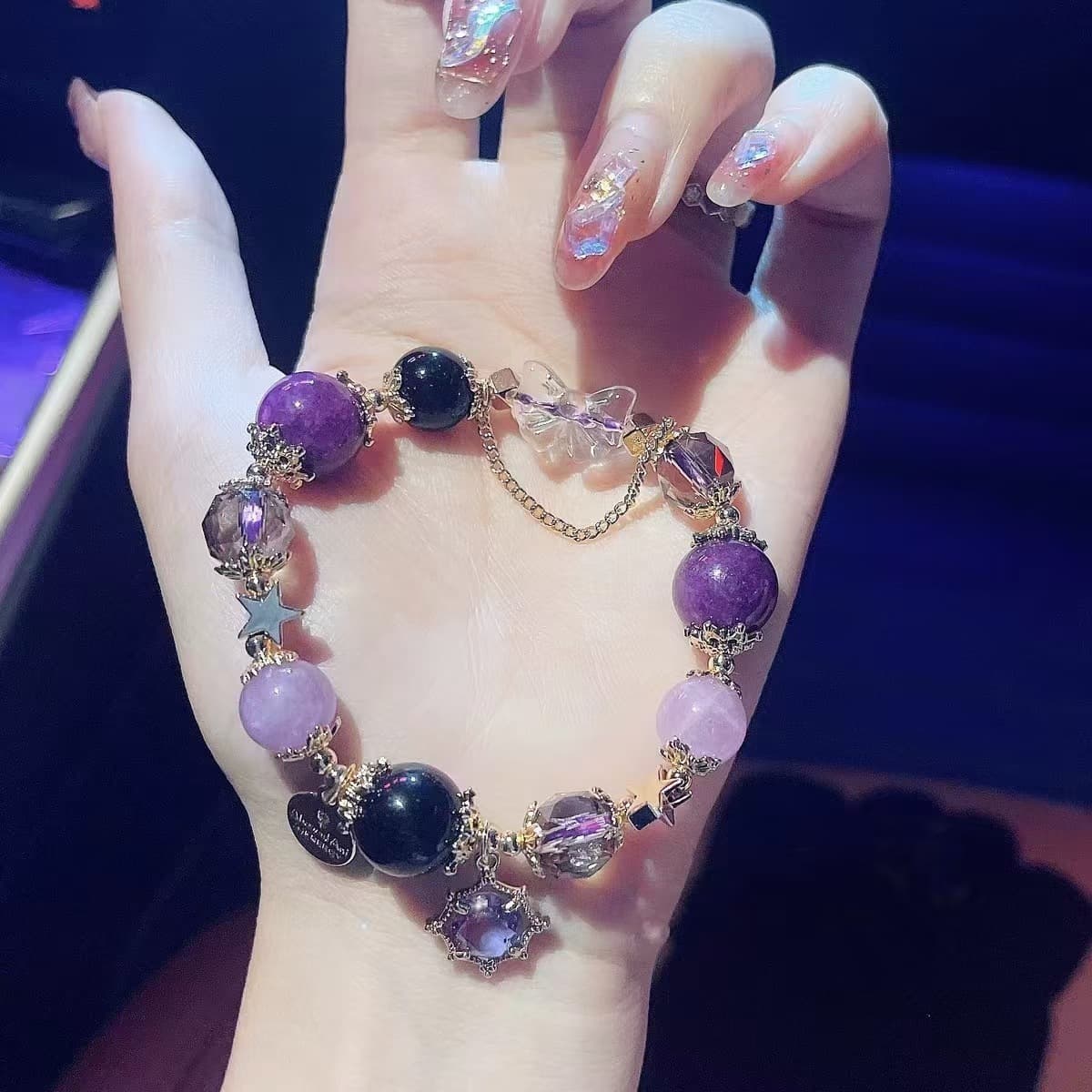 Кит падает со звездным небом голубой тигровый глаз синий кристалл обсидиан хрустальный браслет браслет сливочный конь...