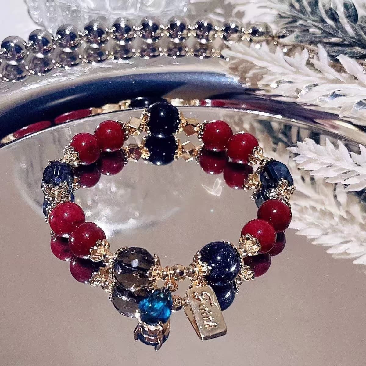 Кит падает со звездным небом голубой тигровый глаз синий кристалл обсидиан хрустальный браслет браслет сливочный конь...