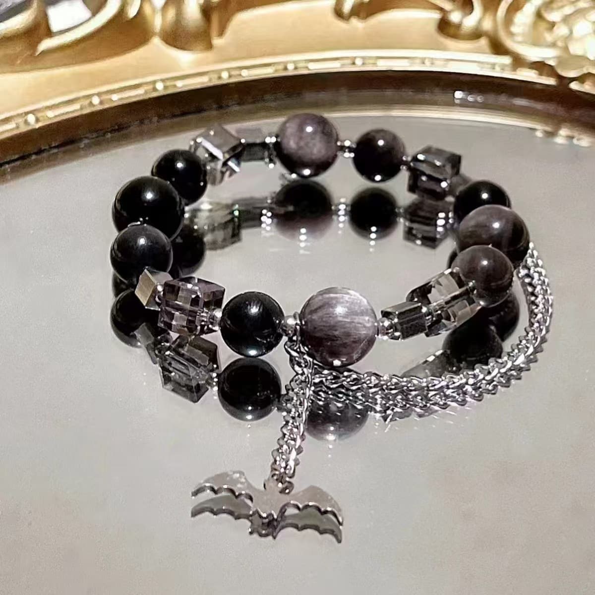 Кит падает со звездным небом голубой тигровый глаз синий кристалл обсидиан хрустальный браслет браслет сливочный конь...