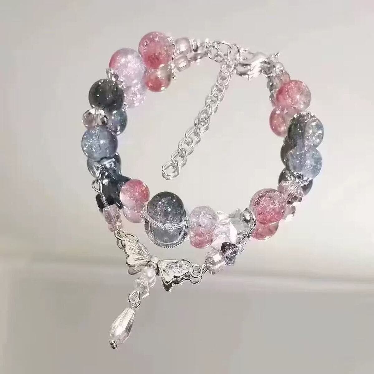 Популярный стильный летний браслет с бабочками и бусинами, модный сладкий браслет с стеклянным бантом для студентов и подруг