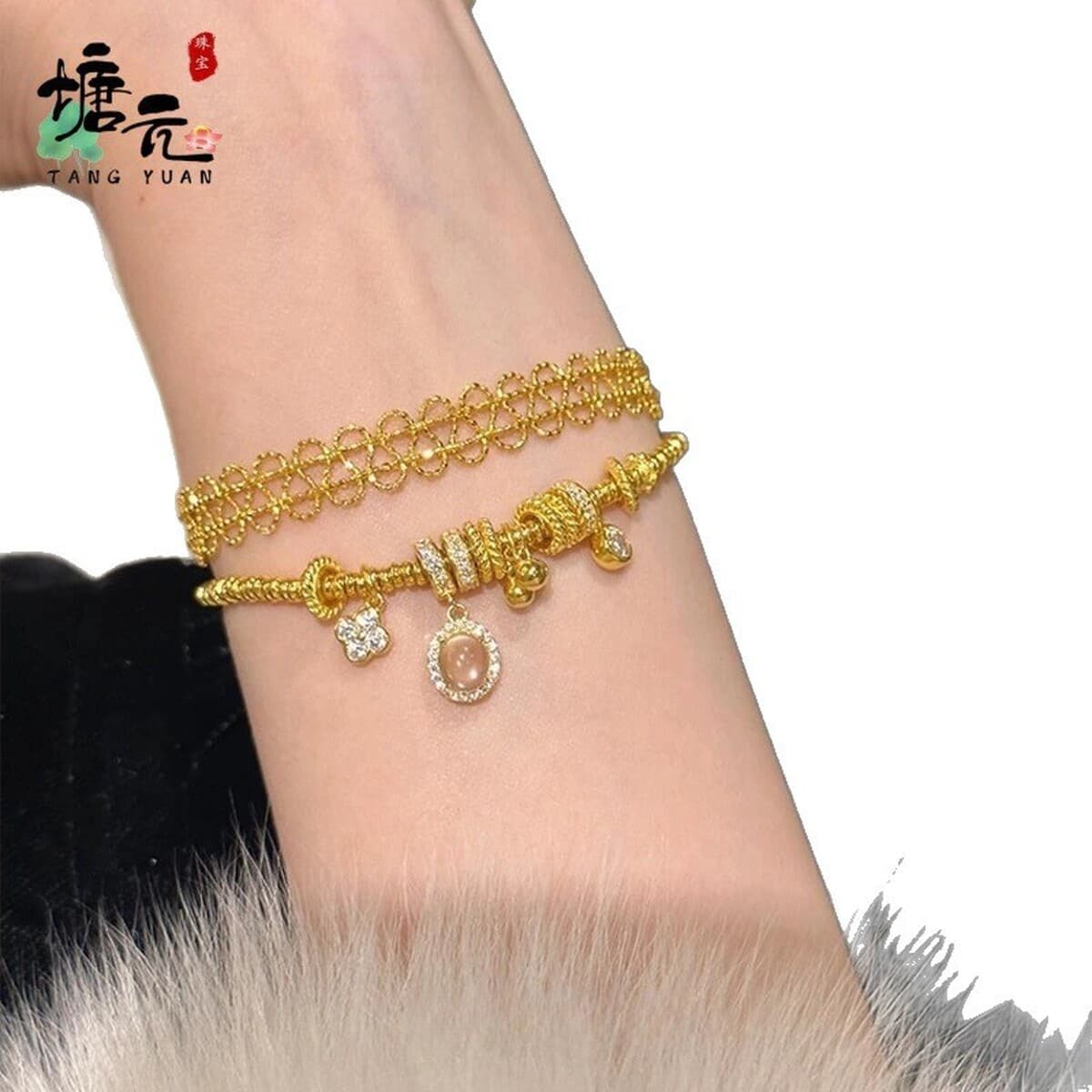 Популярный женский браслет Xiaohongshu из прозрачного стекла золотого цвета с кольцом для бега, новые бусины-абакус с...