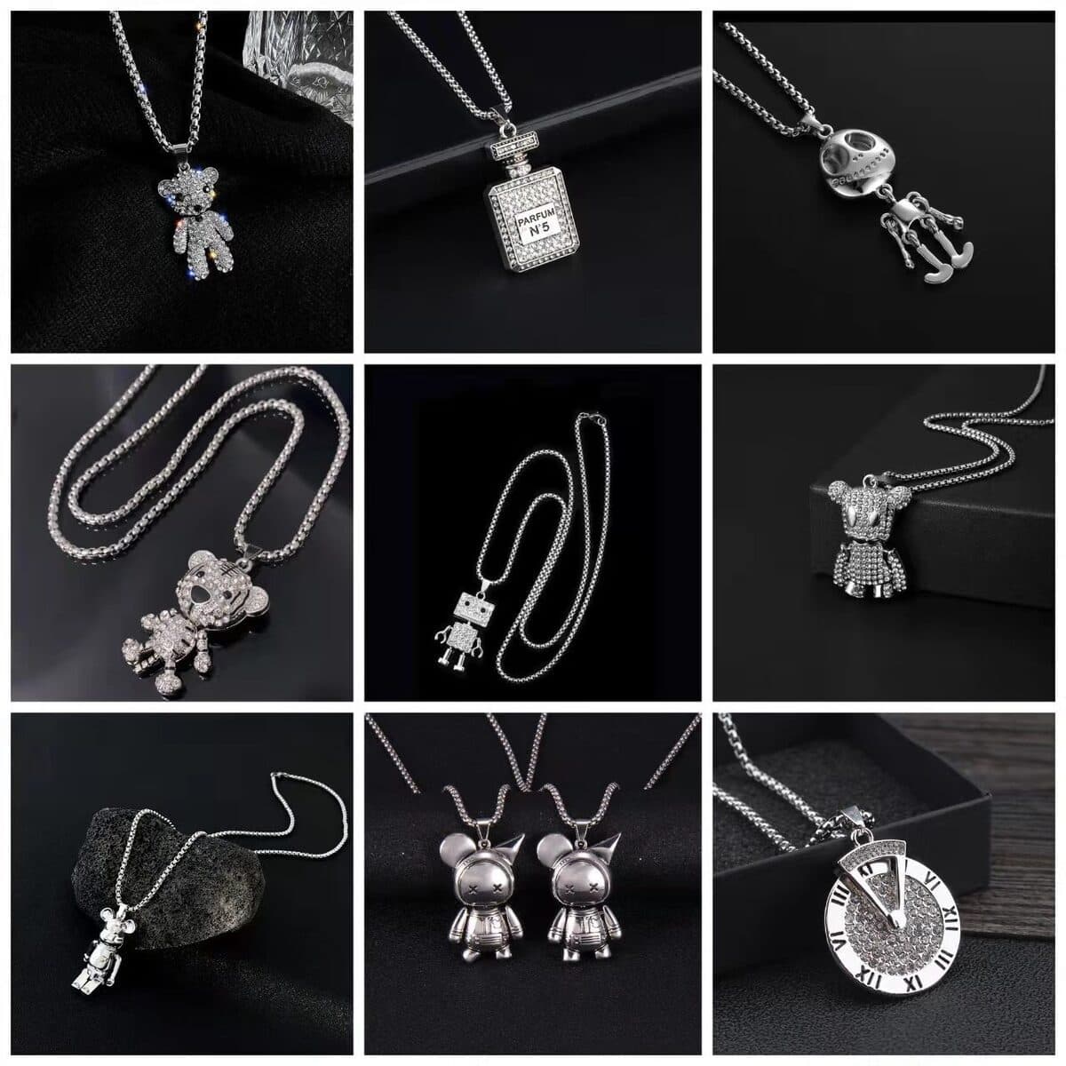 Ожерелье из титановой стали, мужское хип-хоп нишевое ожерелье, Модный кулон в виде медведя, универсальное осенне-зимнее...