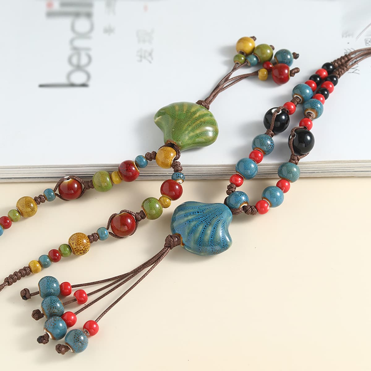 Хит продаж, керамическое ожерелье в китайском стиле, длинная ручная тканая богемная цепочка для свитера, летние аксессуары...