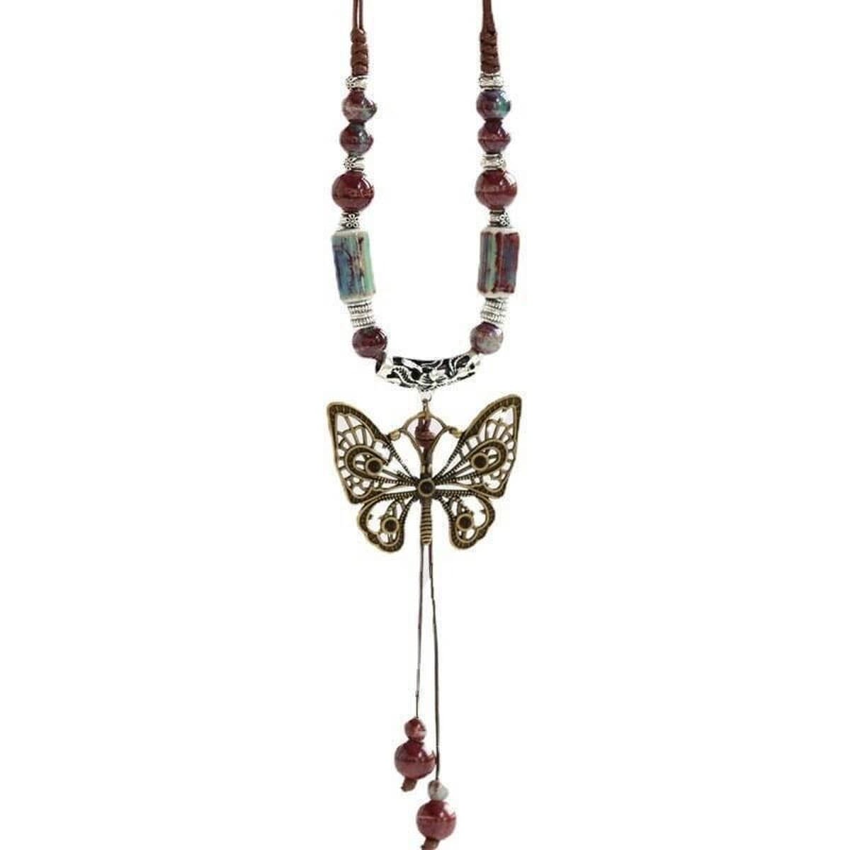 Этничный стиль ретро литературный национальный стиль хлопчатобумажный льняный керамический ожерелье женский бабочка лесбиянка