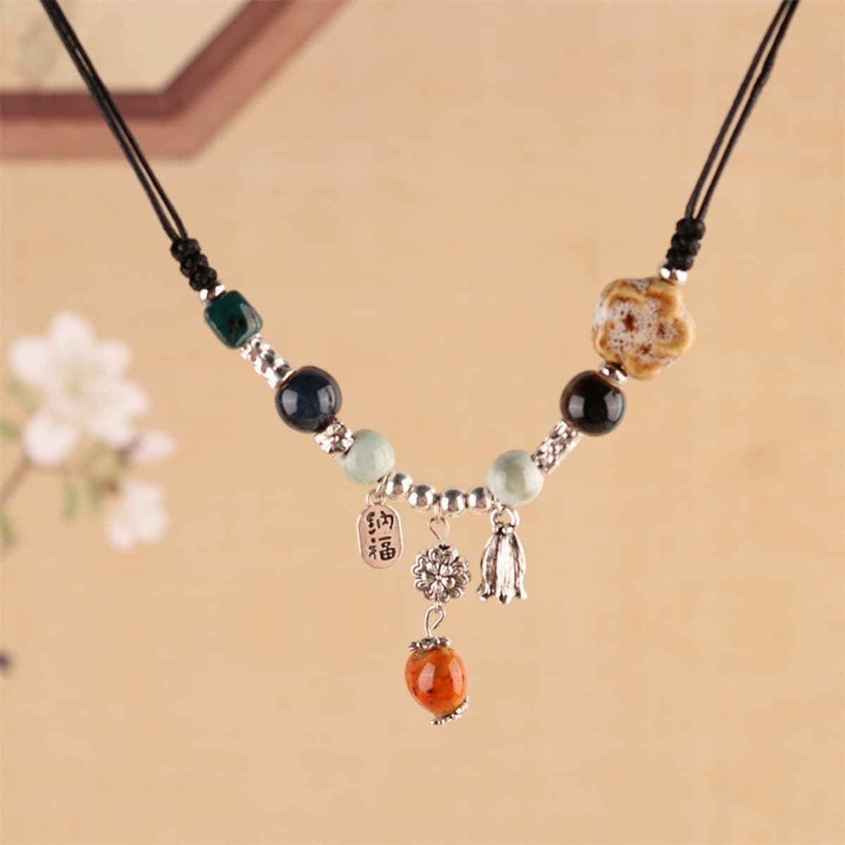 Этничный стиль ретро литературный национальный стиль хлопчатобумажный льняный керамический ожерелье женский бабочка лесбиянка