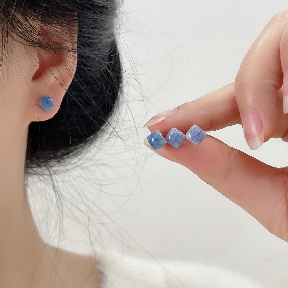 Керамические ледяные трещины Квадратные серьги стальные иглы