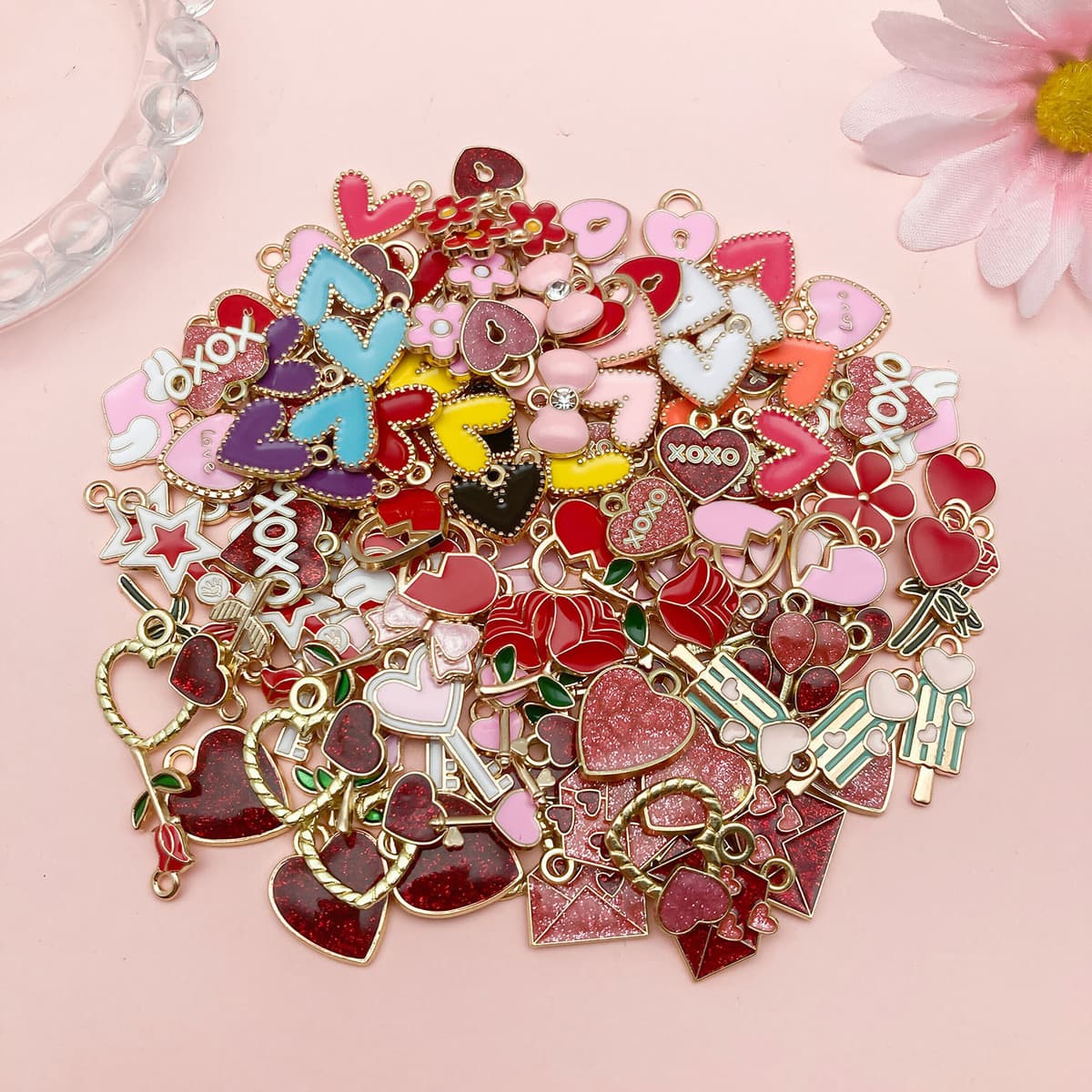 Кулон-подвеска для ожерелья DIY в форме сердца с розой и надписью LOVE, цвет розовый, ко Дню святого Валентина, аксессуары...