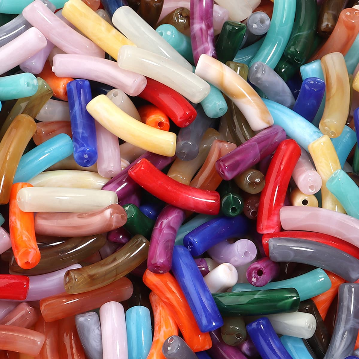 Изогнутая трубка, акриловые одноцветные смешанные цветные трубчатые бусины, ожерелье «сделай сам», ручные украшения,...