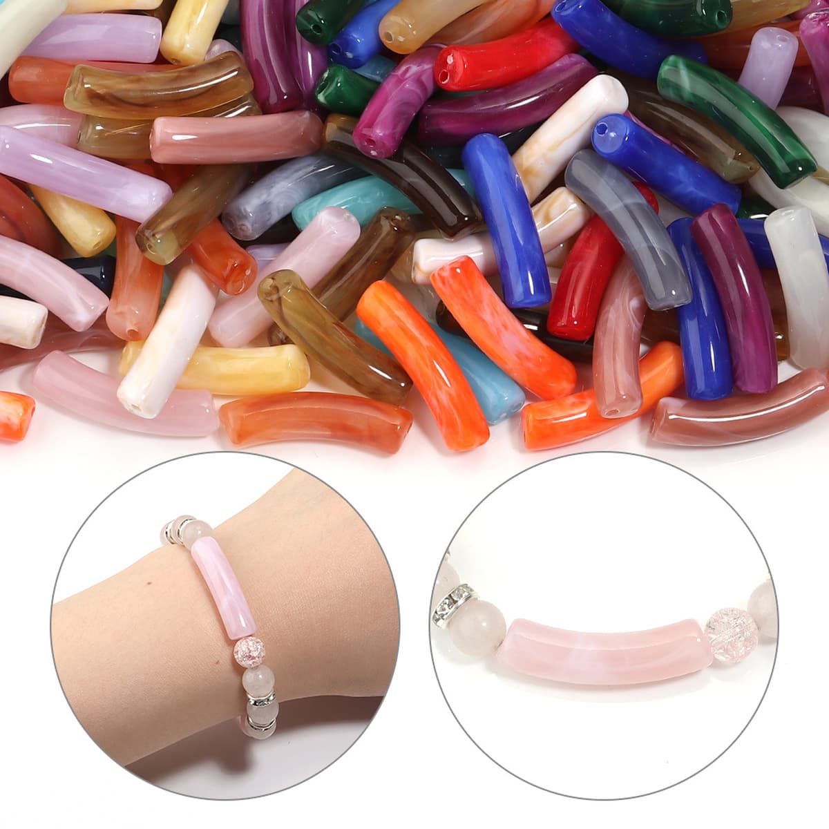 Изогнутая трубка, акриловые одноцветные смешанные цветные трубчатые бусины, ожерелье «сделай сам», ручные украшения,...