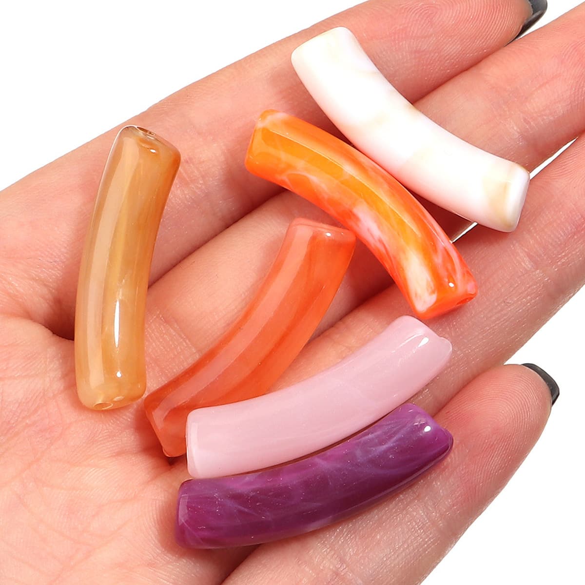 Изогнутая трубка, акриловые одноцветные смешанные цветные трубчатые бусины, ожерелье «сделай сам», ручные украшения,...