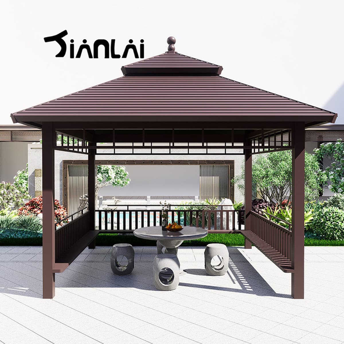 Алюминиевый сплав в китайском стиле, четырехугольный павильон, садовая вилла, имитация древесины, древнее здание, павильон,...