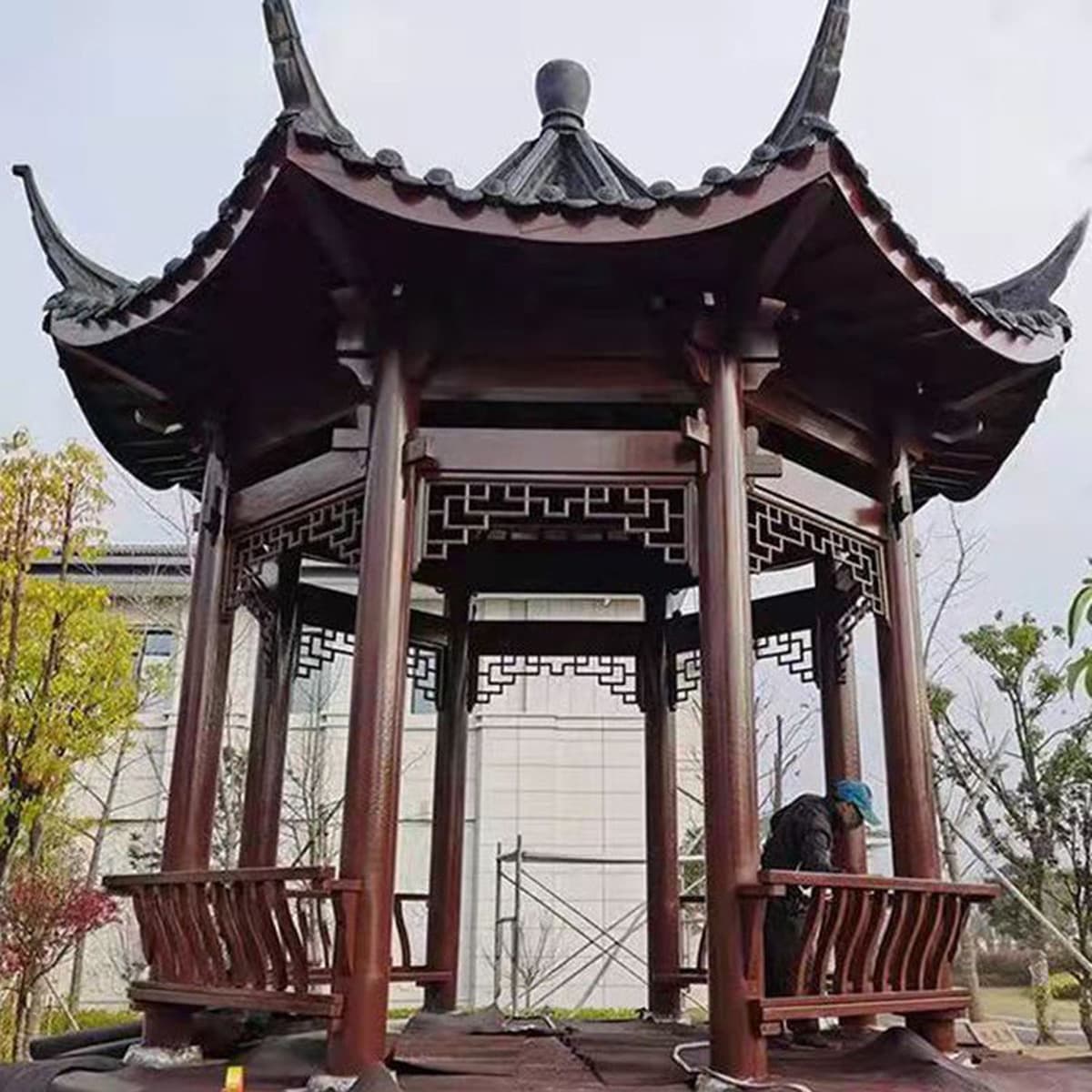 Садовая беседка из массива дерева в антикоррозийной обработке, четырехугольная, шестиугольная, восьмиугольная, в древнем...