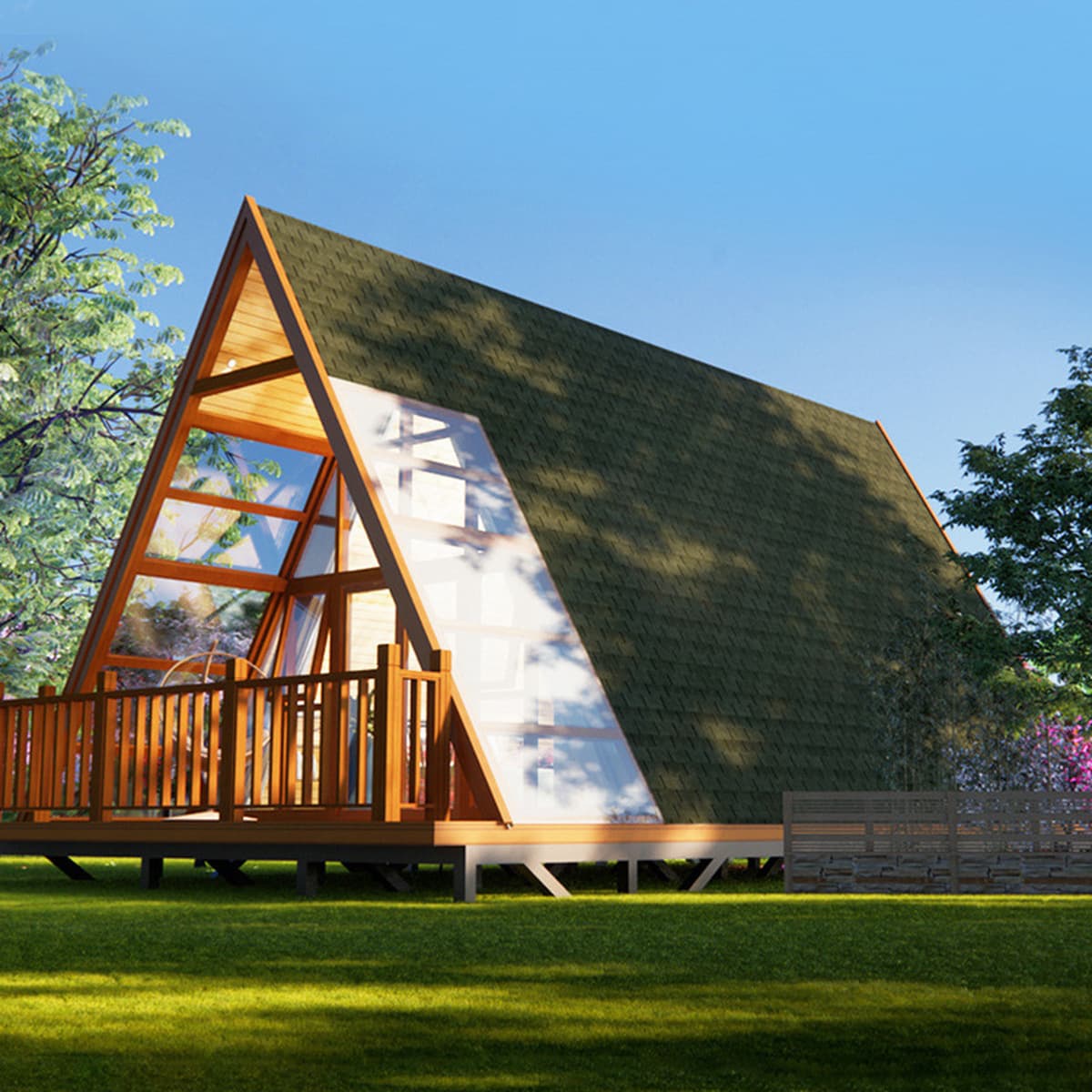 Треугольный деревянный дом Мобильная сборка B & B Деревянный дом Небольшой дом Вид на сад Деревянный дом Одна комната Одна...