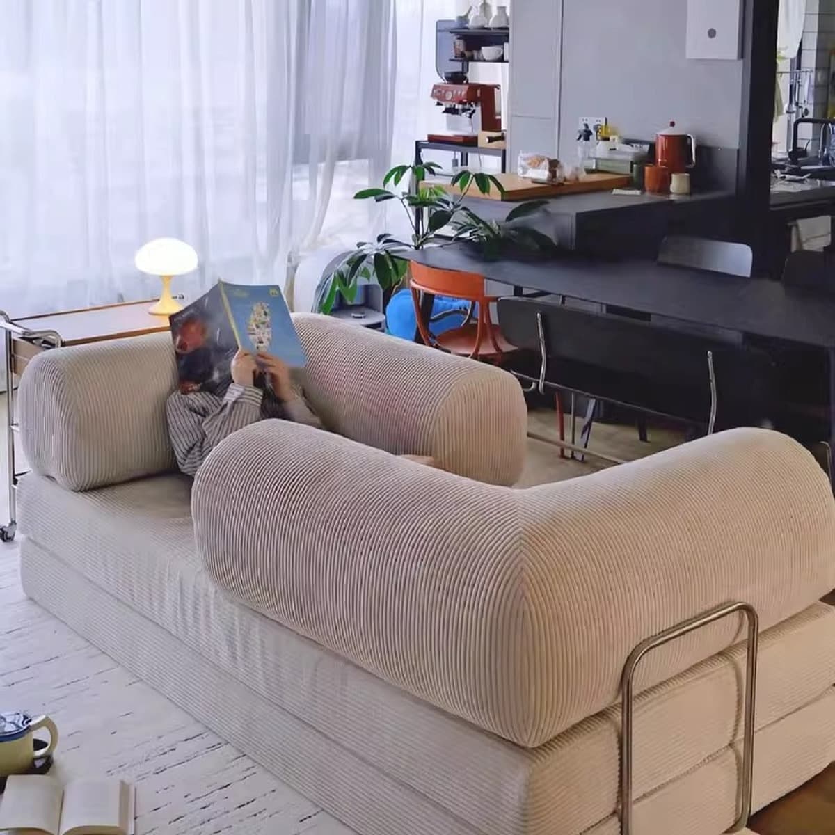 Вакуумный компрессионный диван в современном ретро стиле из вельветовой ткани для гостиной, маленькой квартиры, простой...